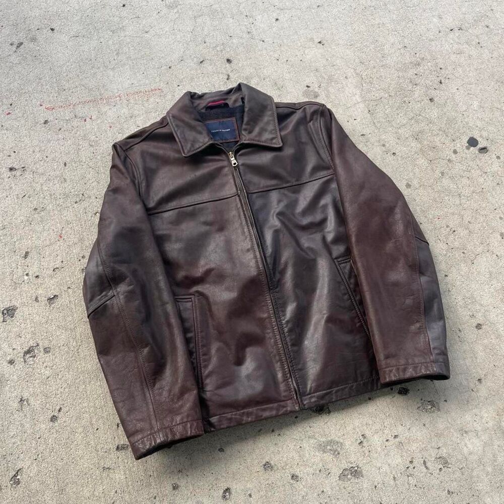 Tommy Hilfiger Genuine Leather Old Money Y2K Zip Up Jacket